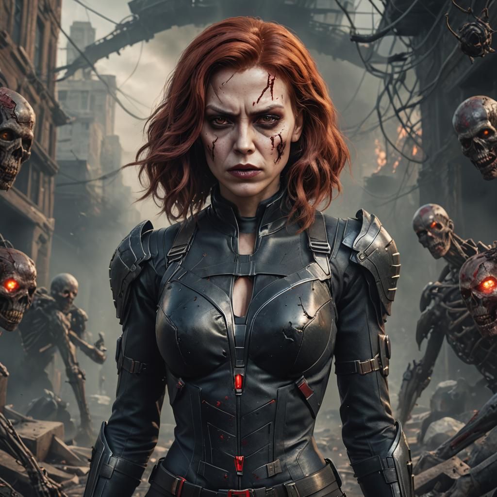 Zombie Black Widow Portrait in Detailed Matte Style
