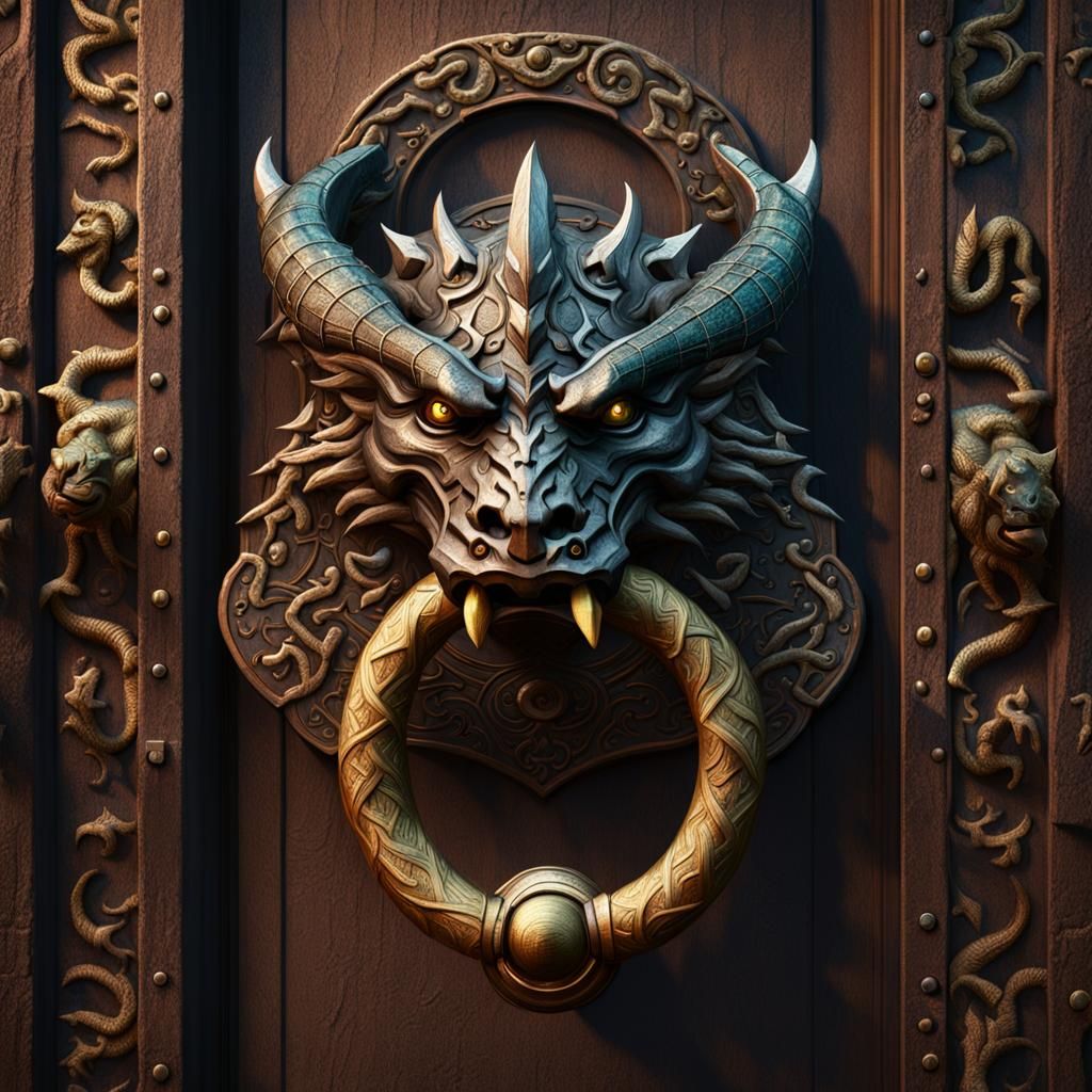 Dragonborn Door Knocker: Detailed Fantasy Concept Art