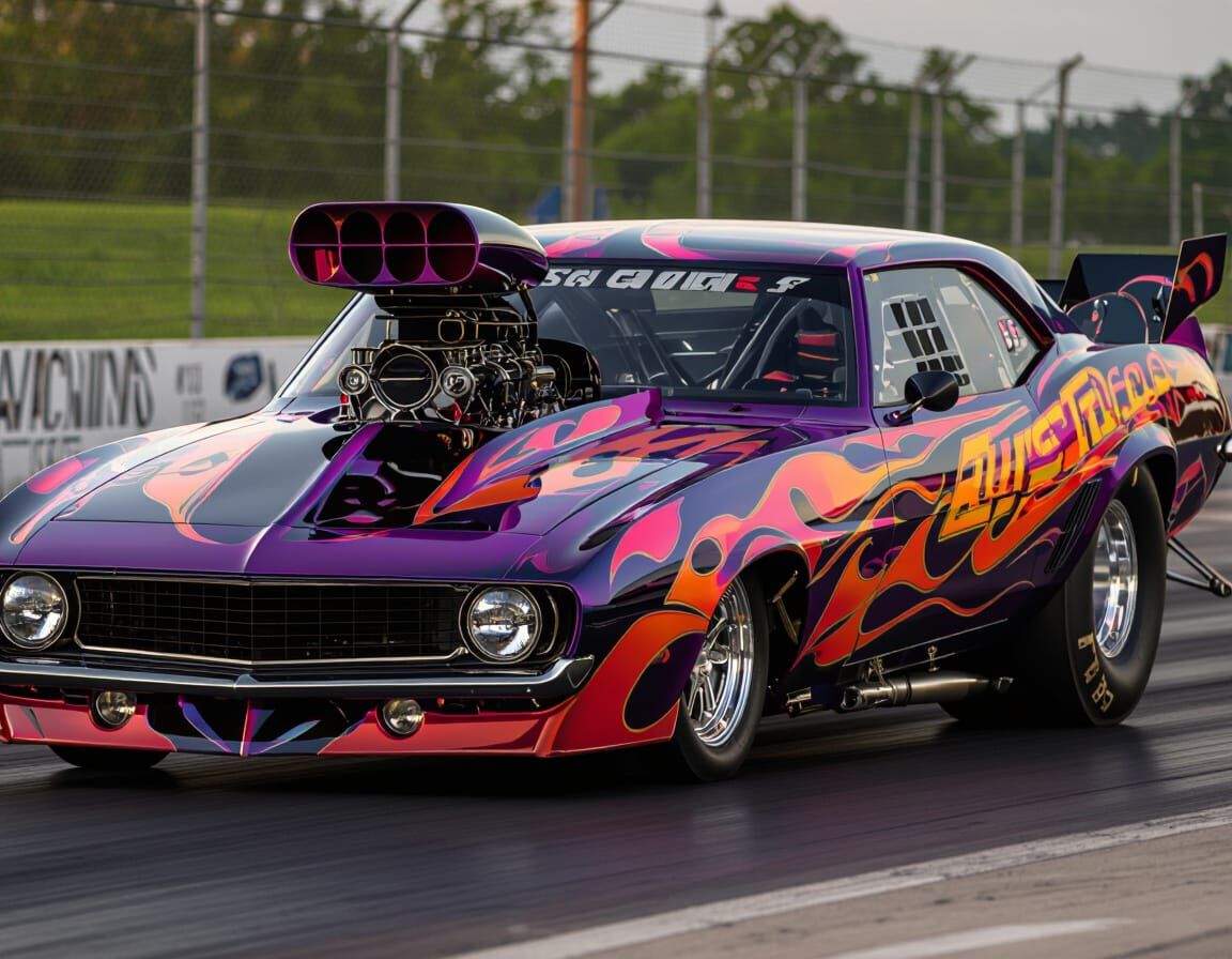 Pro Mod Dragster in Nighttime Race Glow