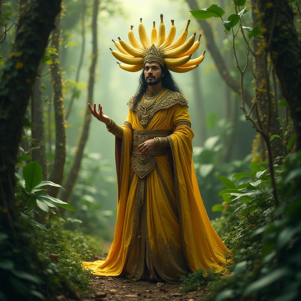 Banana Crown Deity in Lush Jungle