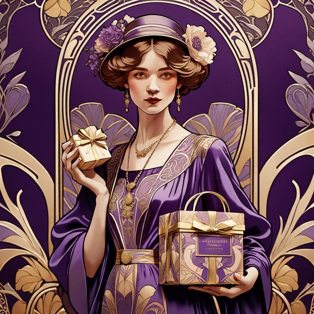 Art Nouveau Woman in Parisian Boutique