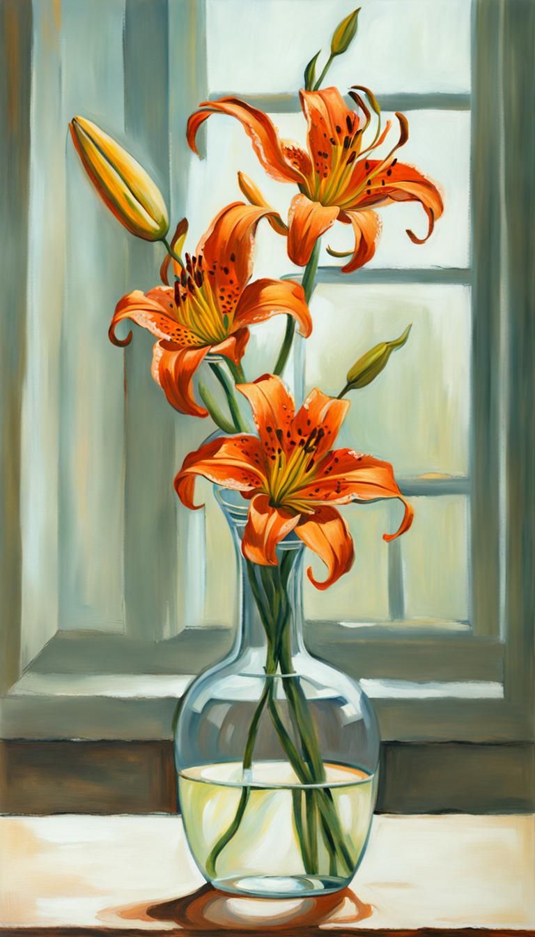 Tiger Lilies in Vase: Detailed Matte Painting