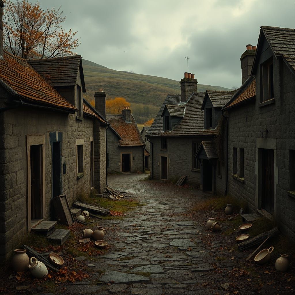 Desolate Scottish Town in Autumn Shadows