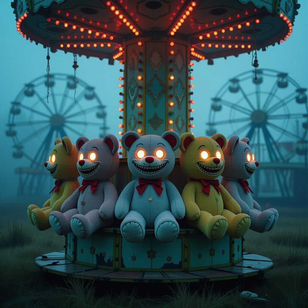 Sinister Plushies at Abandoned Carnival Stall