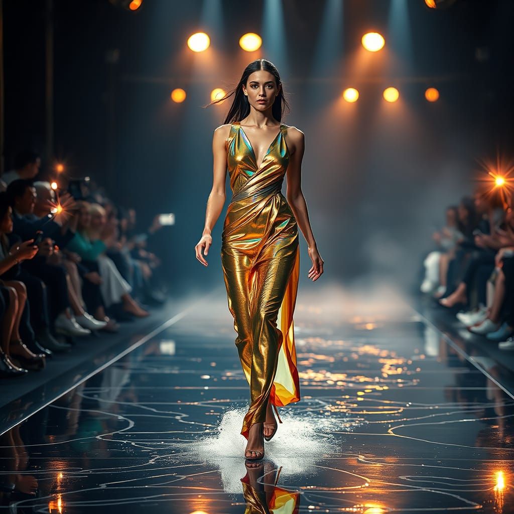 Glamorous Avant-Garde Model Strides Down the Runway