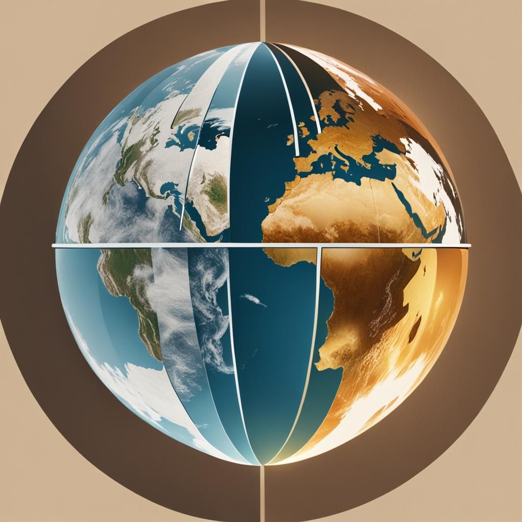 a globe of Earth divided into 4 equal parts, each denoting t...