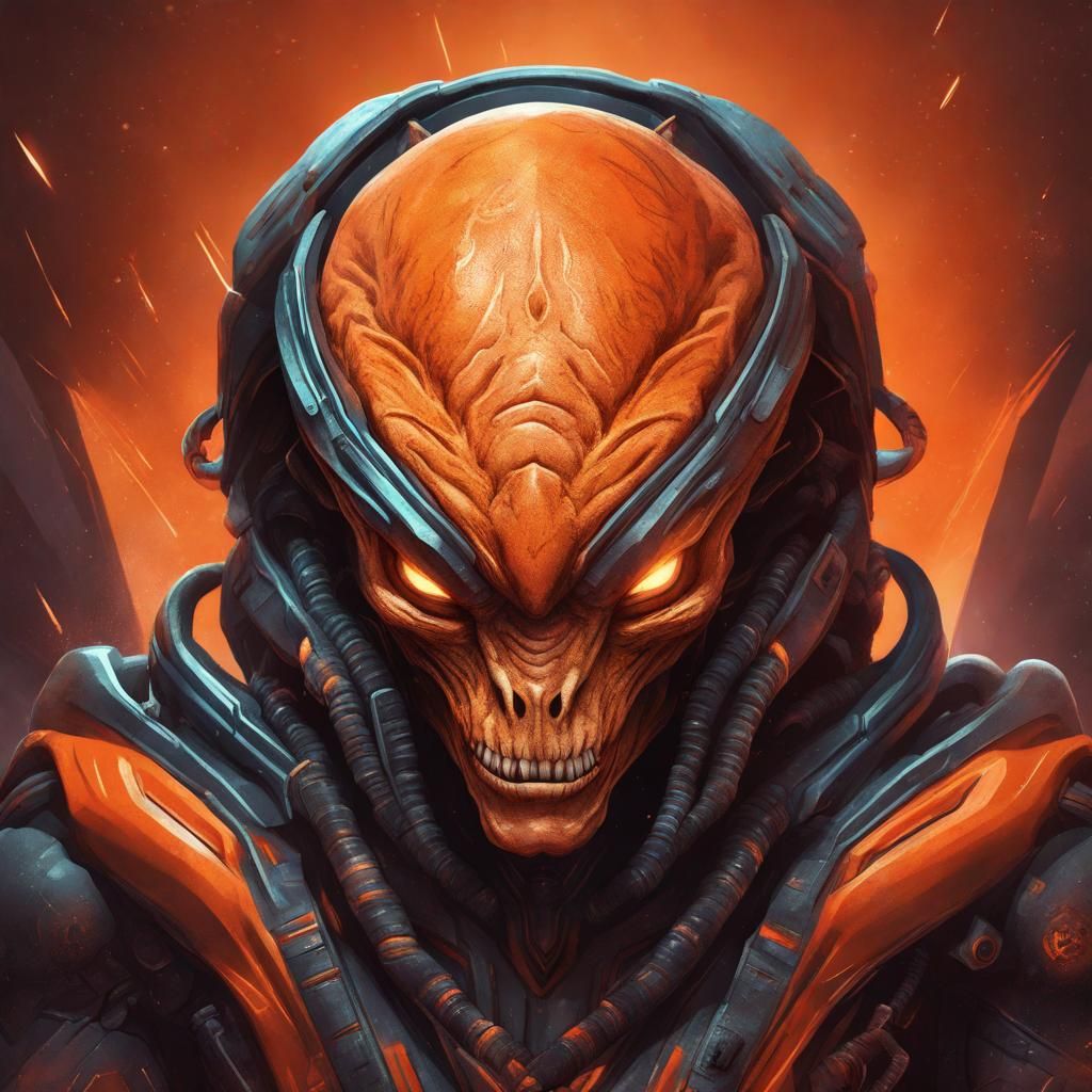 Alien Cryptid Warrior with Cosmic Background