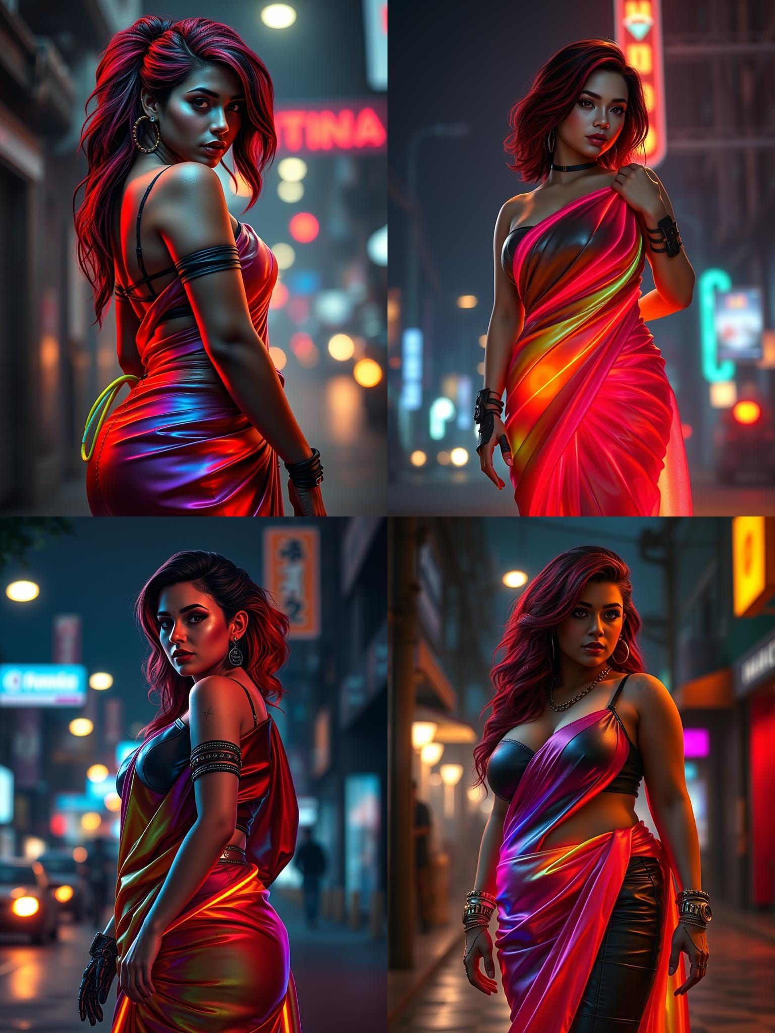 Hyperrealistic Robotic Woman in Rainbow Saree