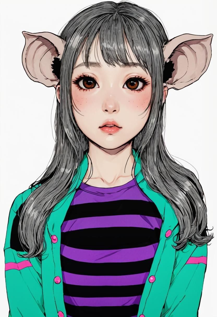 Asian Bat Girl Hybrid with Big Eyes