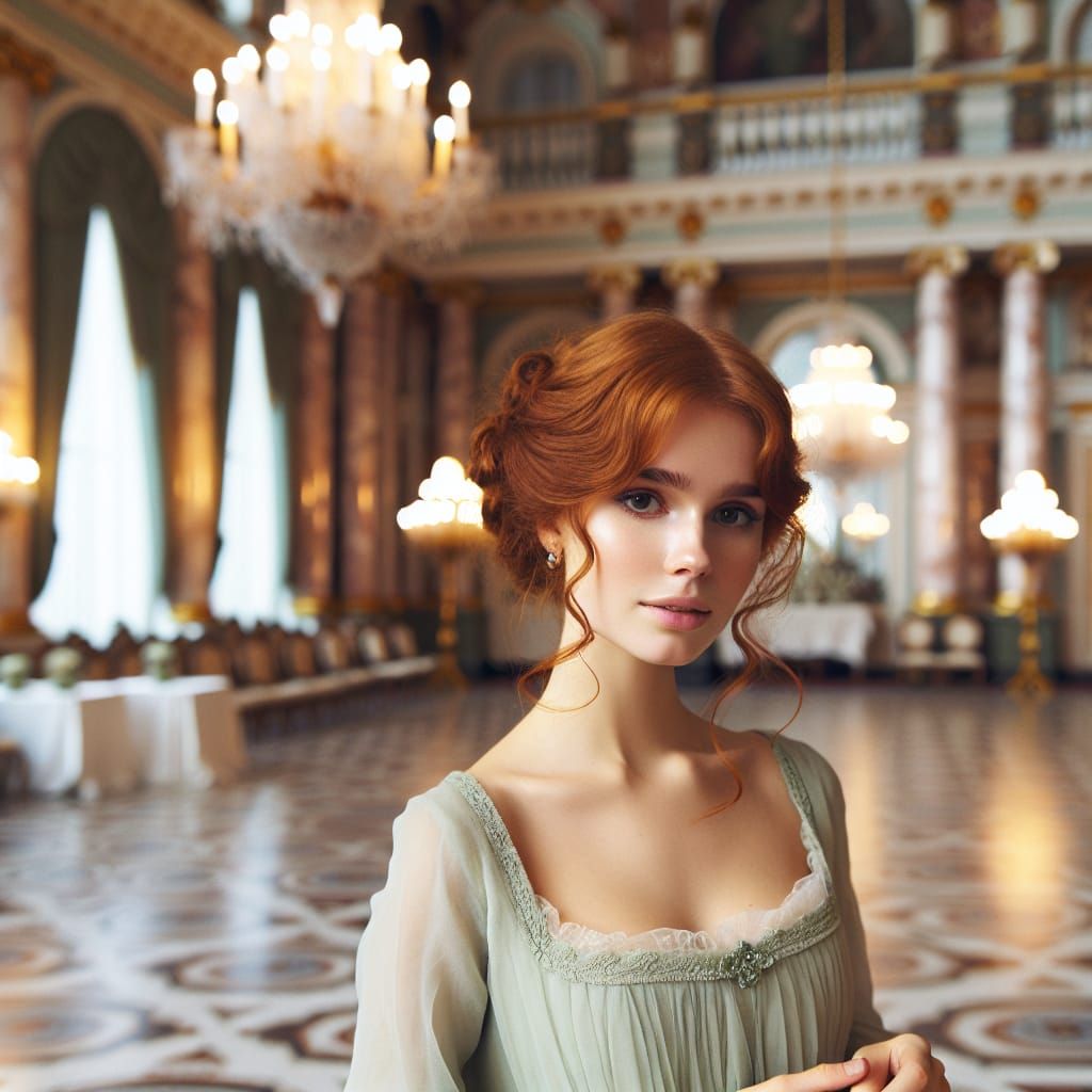 Regency Era Woman in Grand Ballroom