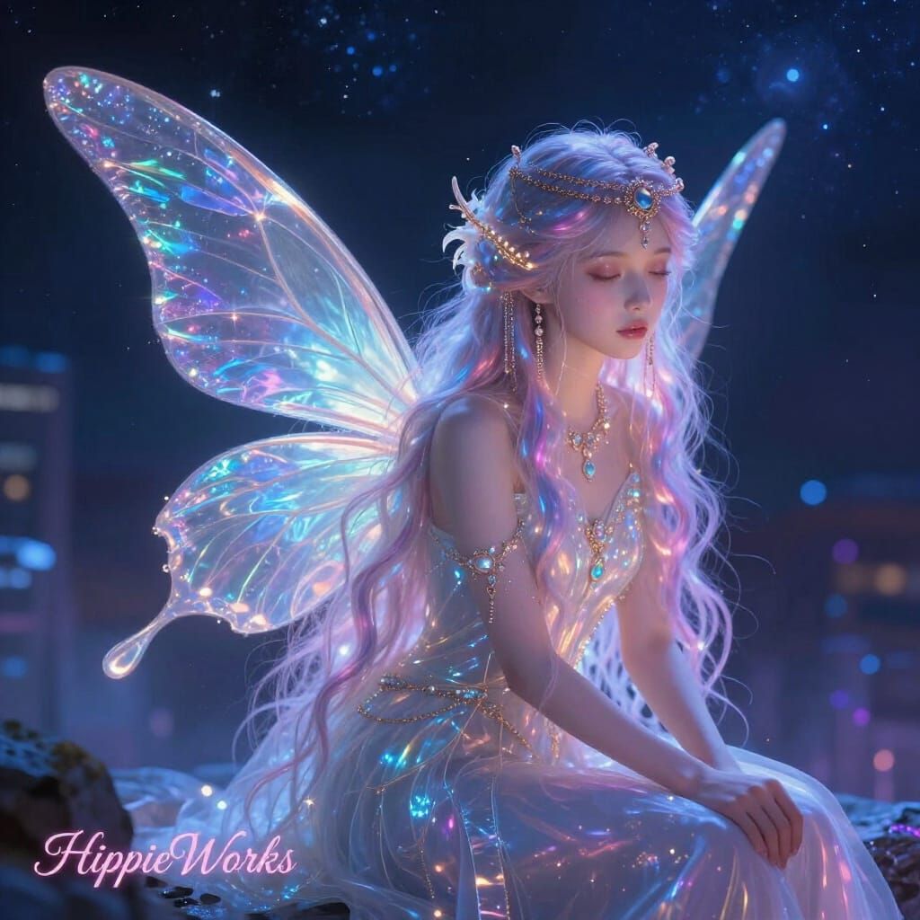 Melancholic Fairy Princess in Urban Cosmic Glow