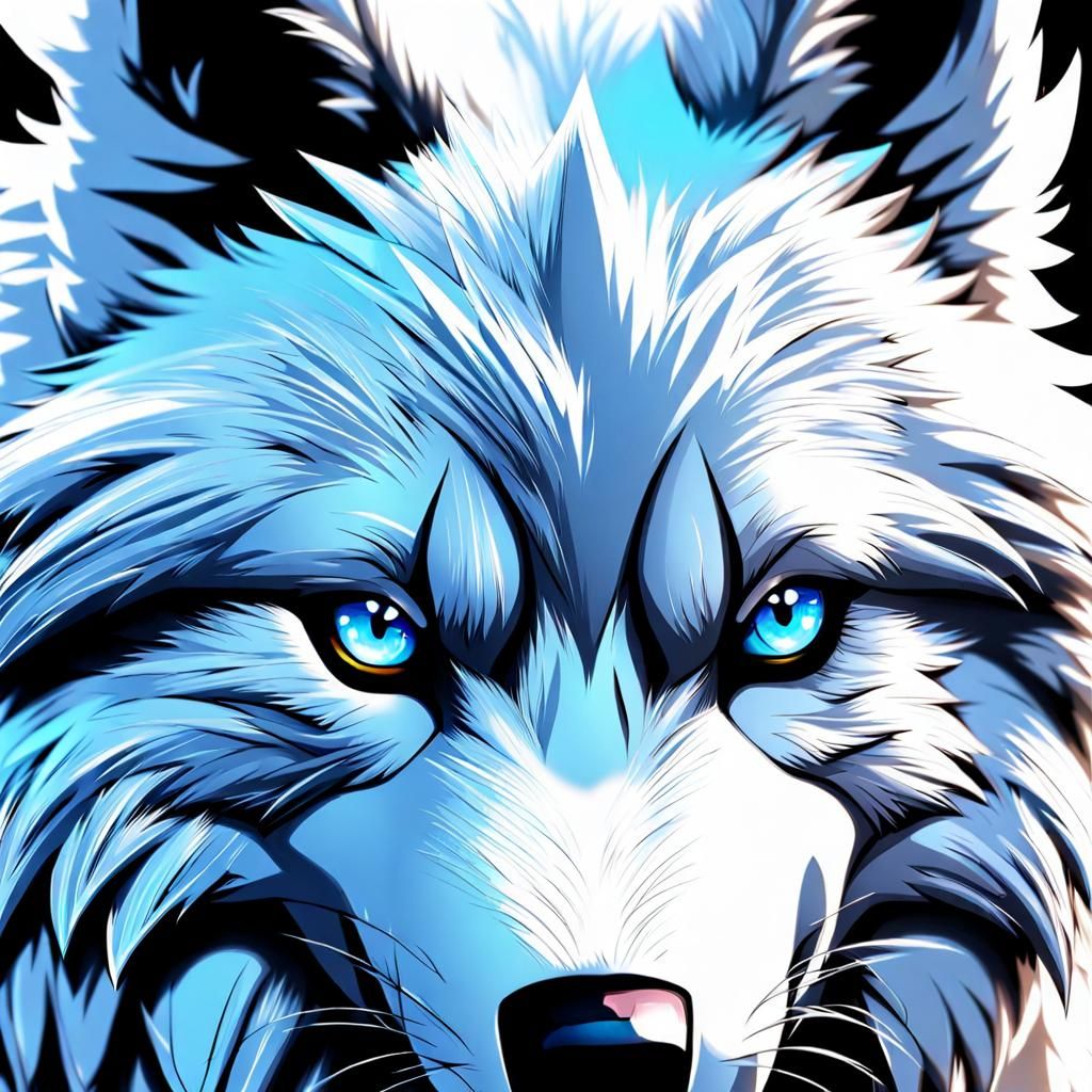 Anime Style White Wolf Anthro with Blue Eyes