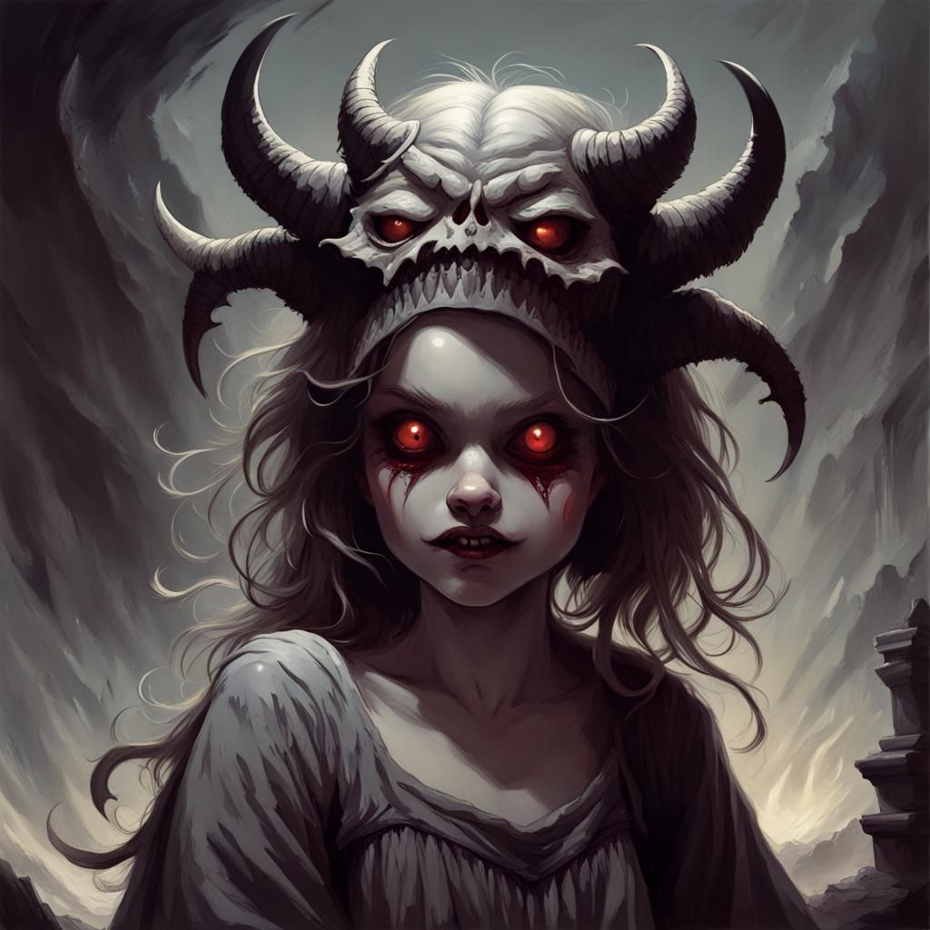 Cute Demon Girl in Horror Style