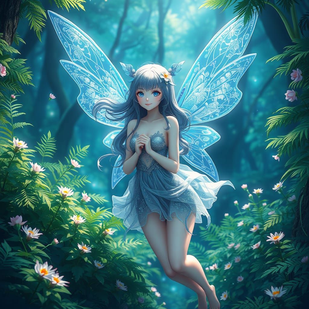 Ethereal Fairy in Forest, Anime Style 3D Render