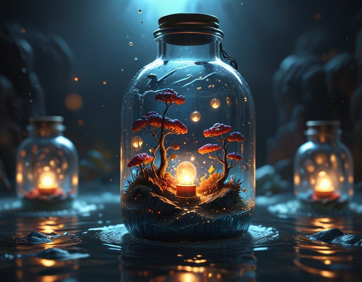 Miniature World in a Bottle: Oil Painting Concept