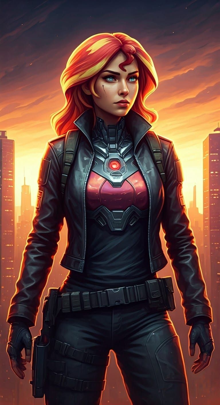 Cyberpunk Sunset Shimmer: Tactical Operator in Selective Col...