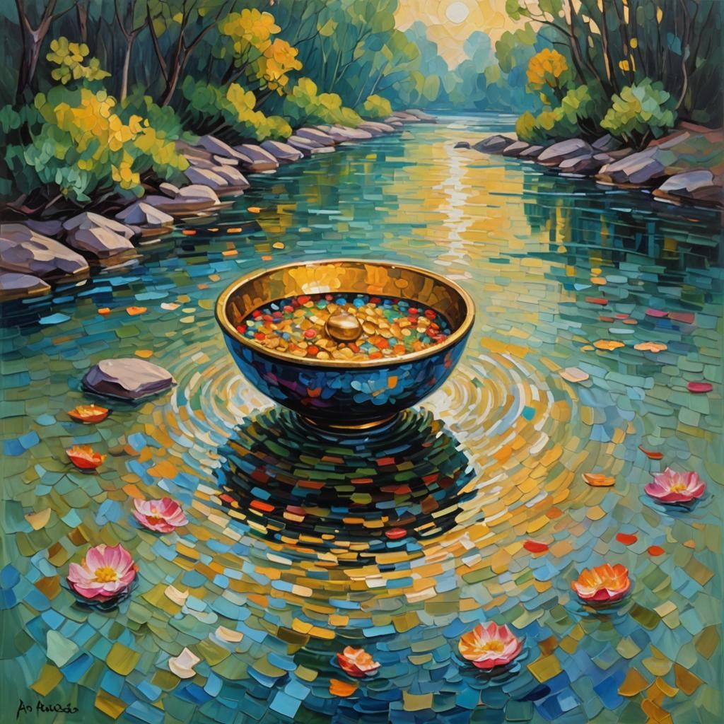 Soul on the Stygian River: Neo-Impressionist Oil Painting