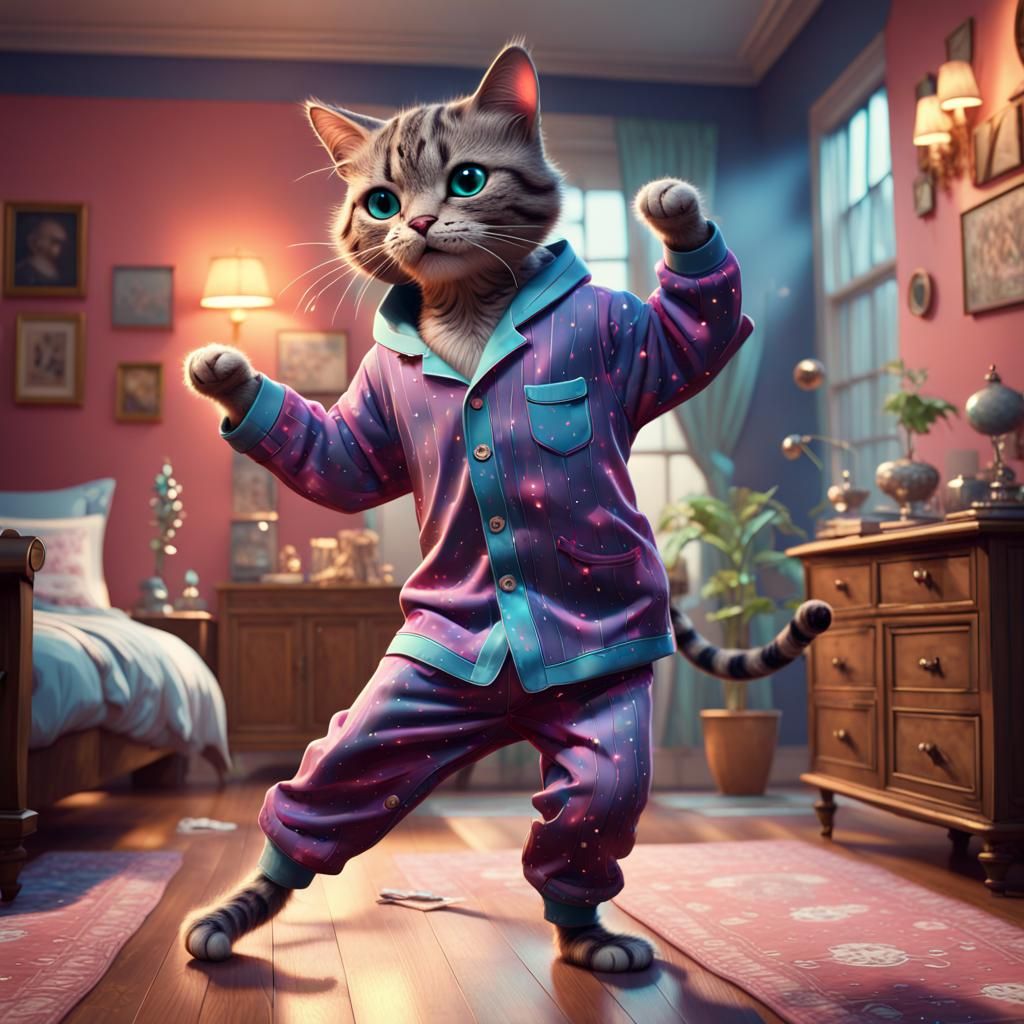 Hip Hop Cat Dancing: Detailed Matte Painting