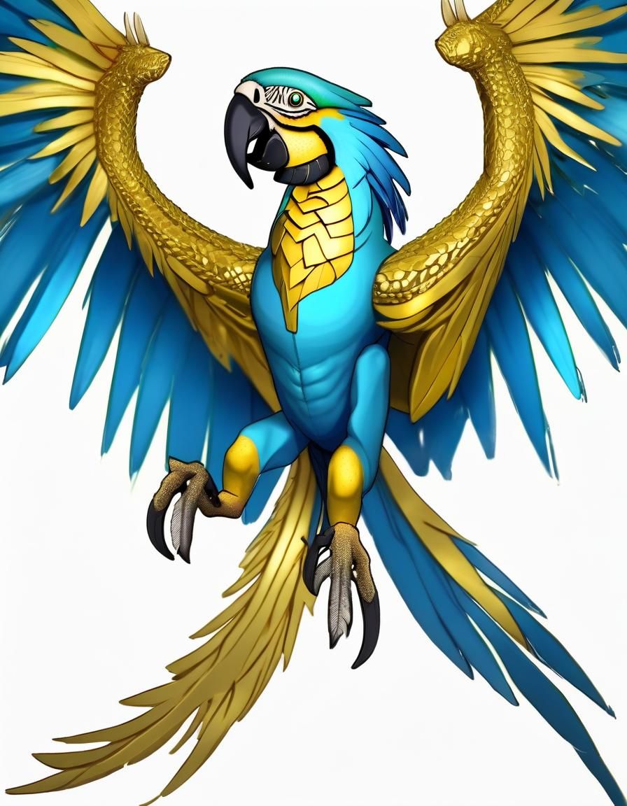 Blue and Gold Macaw Dragon Illustration