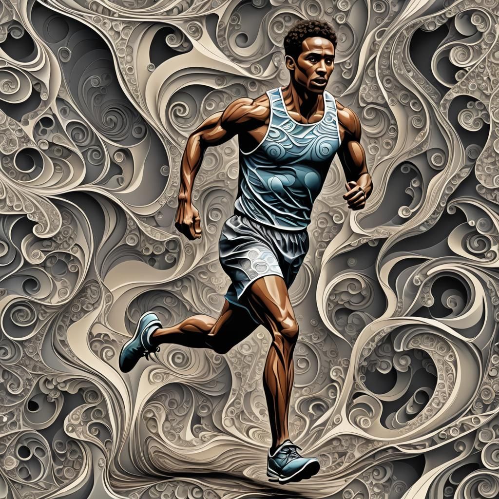 Marathon Runner with Abstract Fractal Design