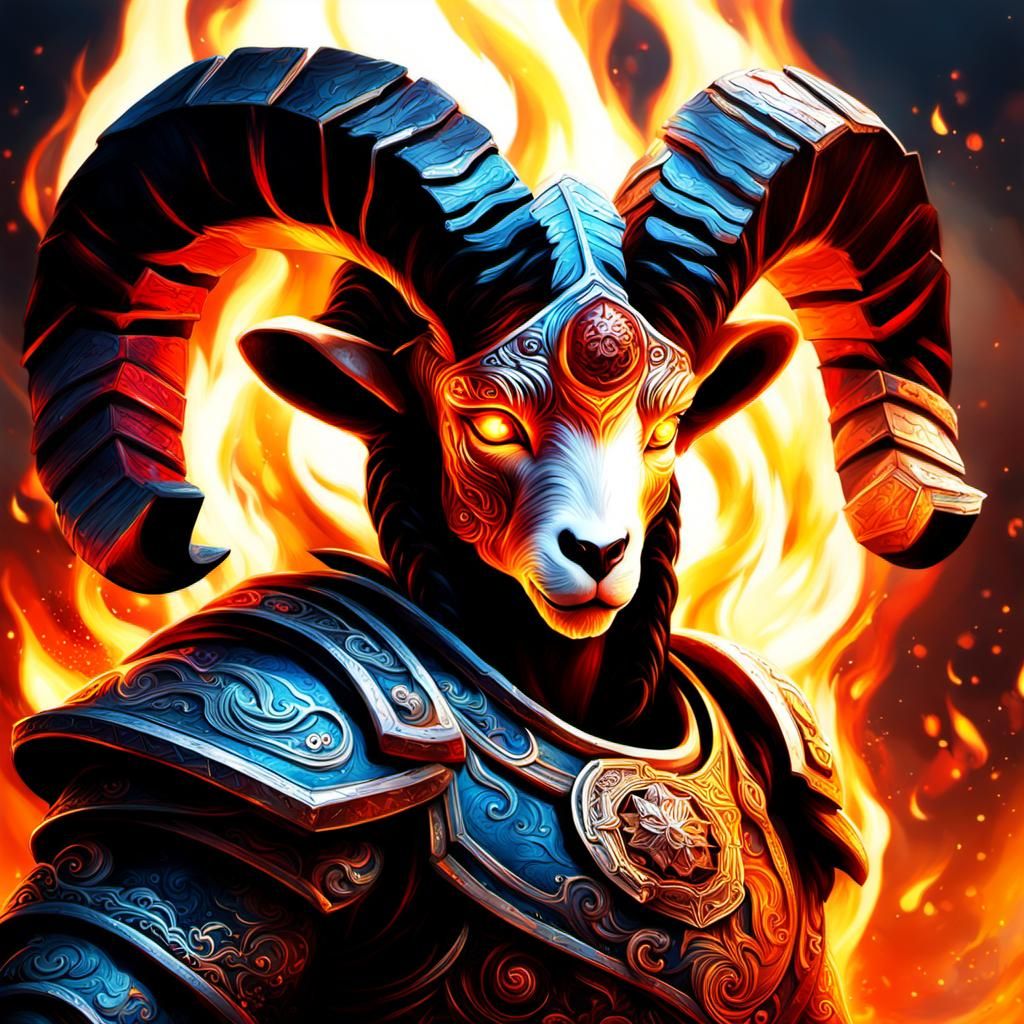 Fiery Aries Portrait: Hyperrealistic Splash Art