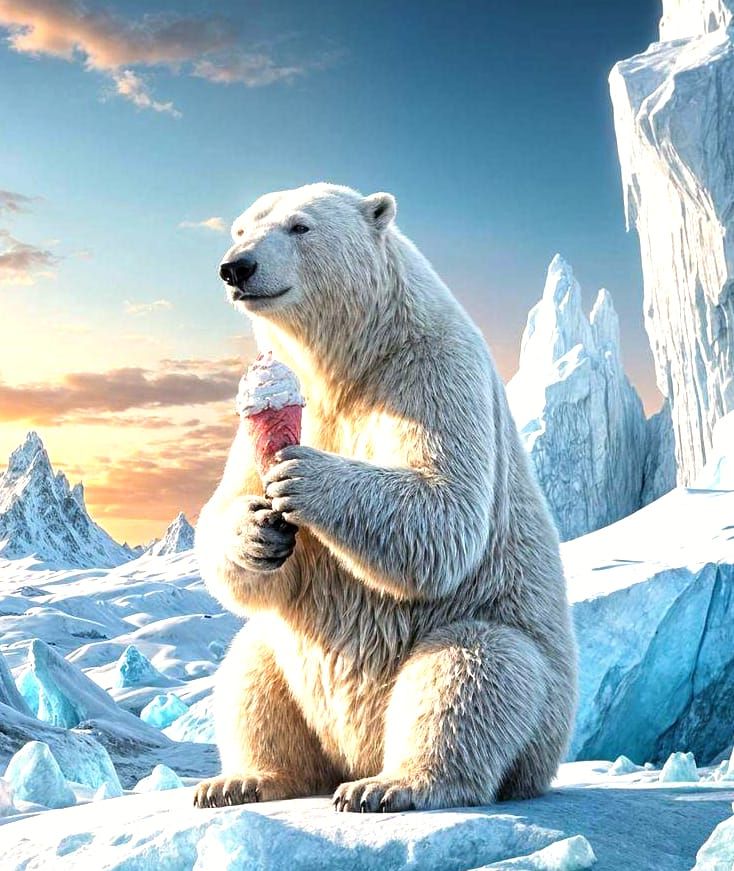 Polar Bear's Icy Treat: Detailed Matte Painting
