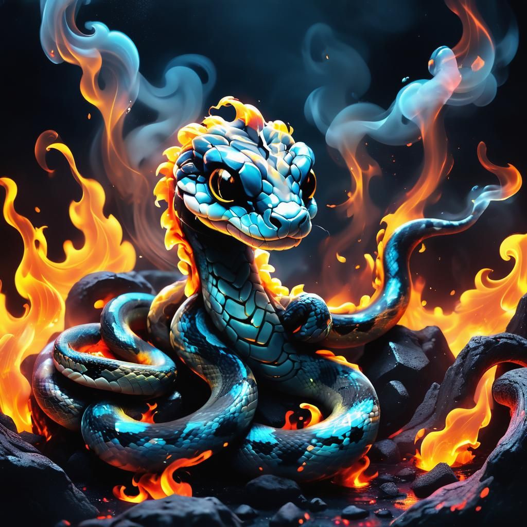 Liquid Snake in Surreal Neon Ink Splatter Art