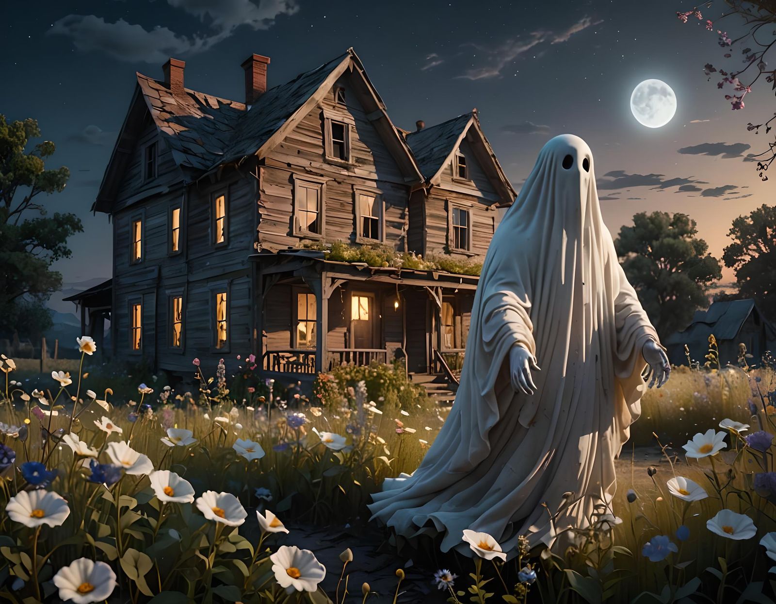 Friendly Ghost in Moonlight: Cinematic 3D Render