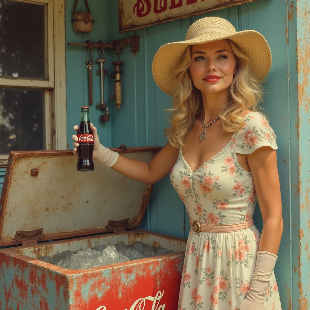 Charming Small-Town Scene with Coca Cola in Vintage Style