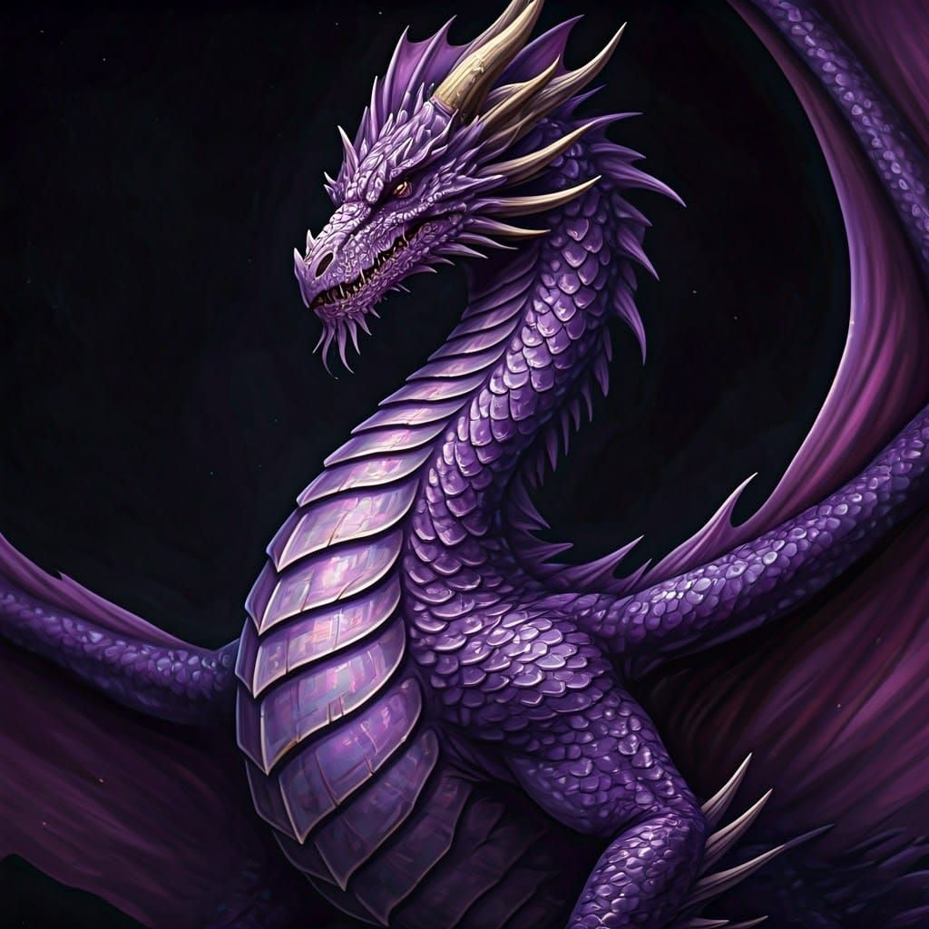 Majestic Full-Body Purple Nuclear Dragon in Rich Velvet Blac...