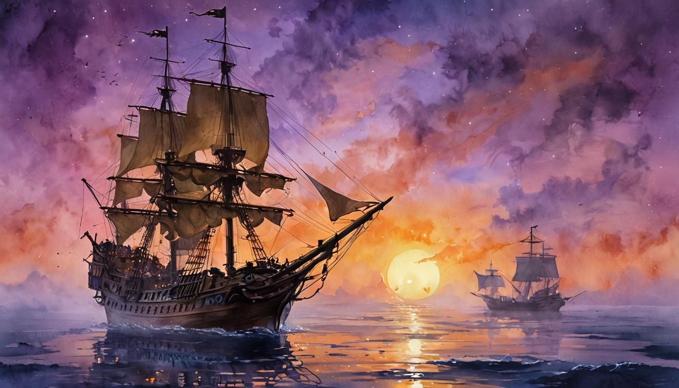 Ghostly Pirate Ship at Twilight
