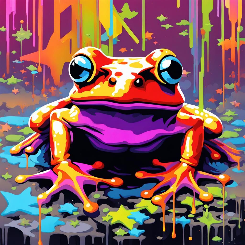 Pixelated Graffiti Art: Frogs, Stars, and Wizards