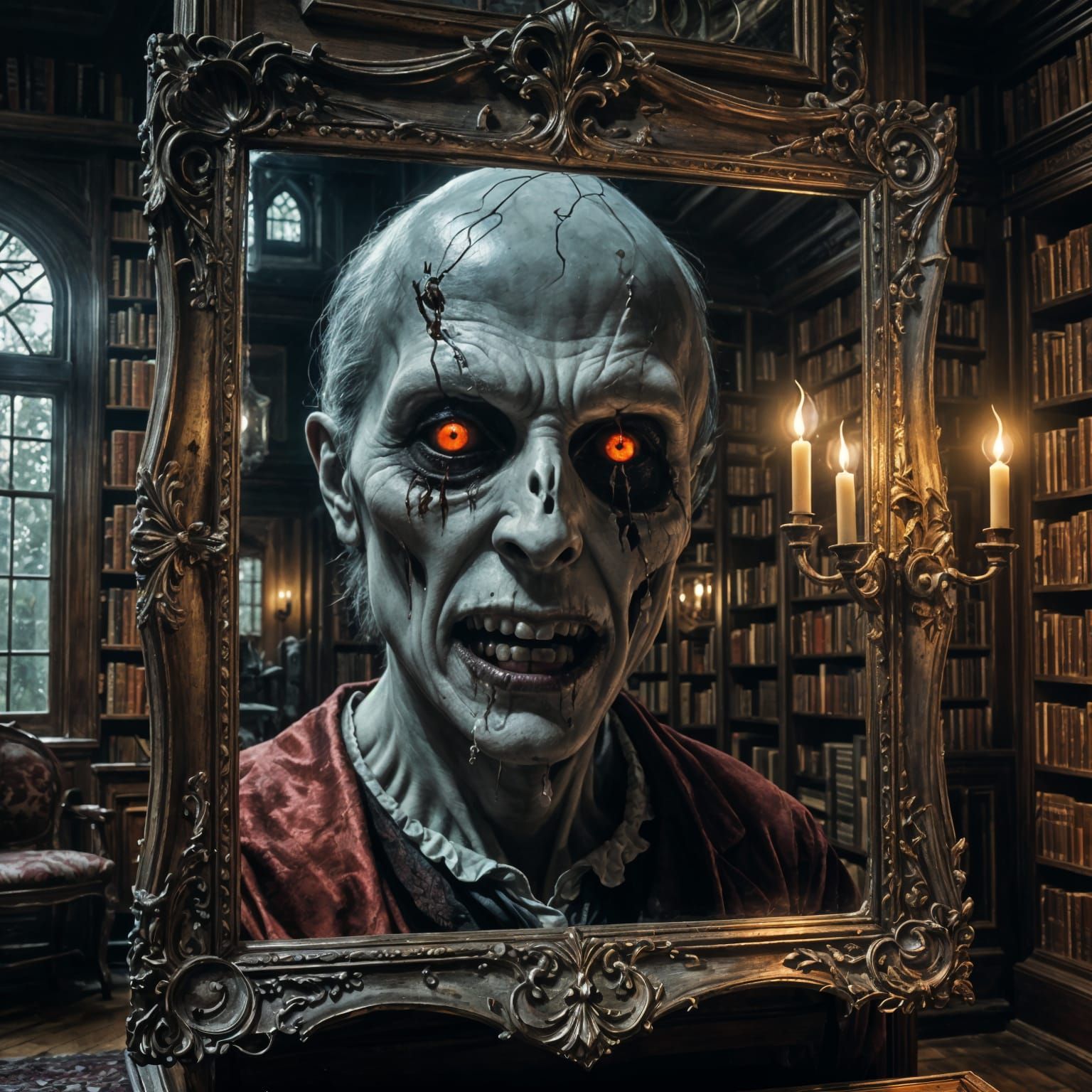 Terrifying Ghostly Face Appears in Library Mirror