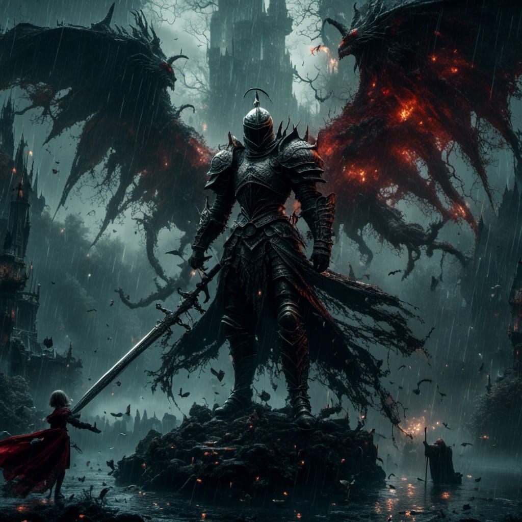 Knight vs Winged Demon in the Rain