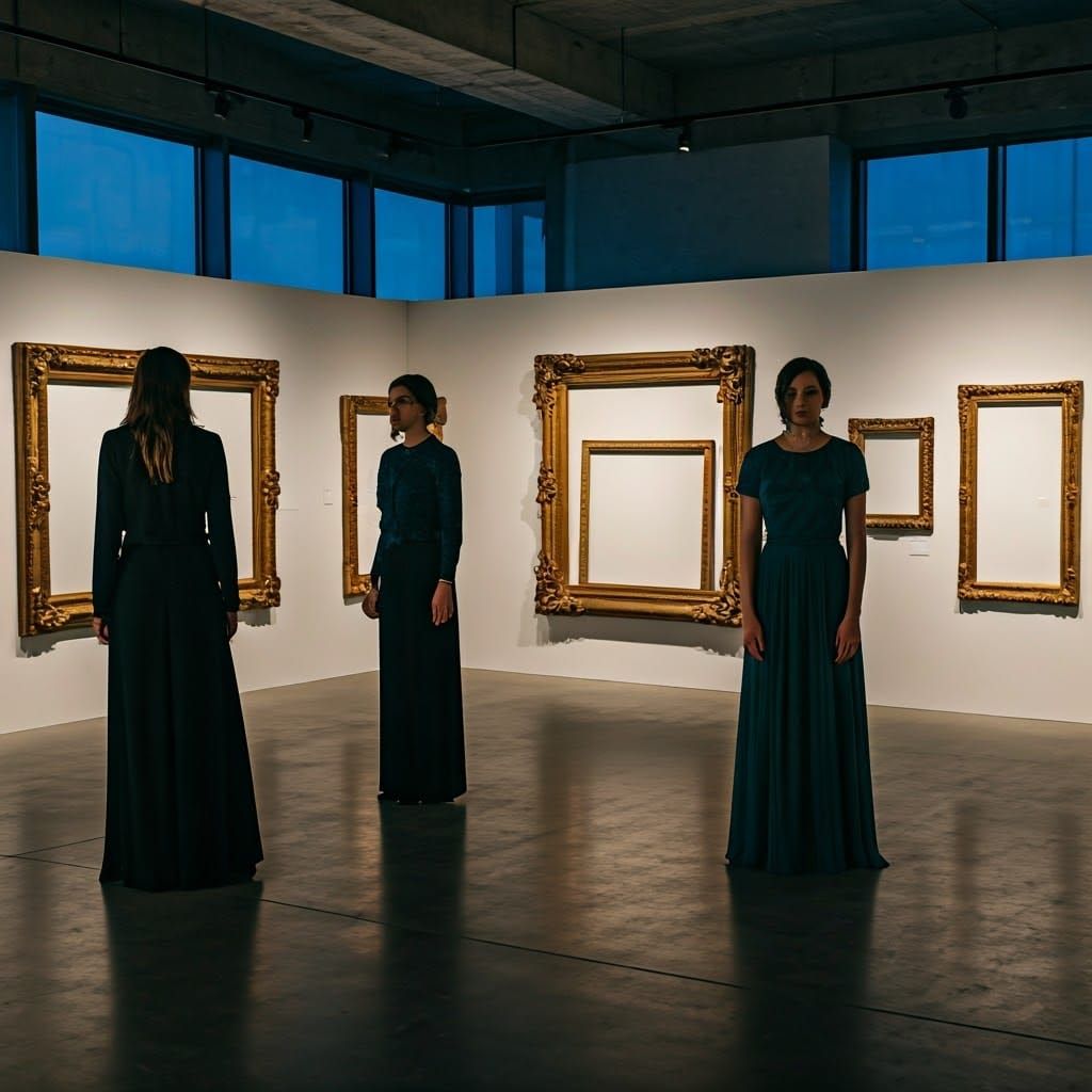 Elegant Women in a Surrealist Gallery