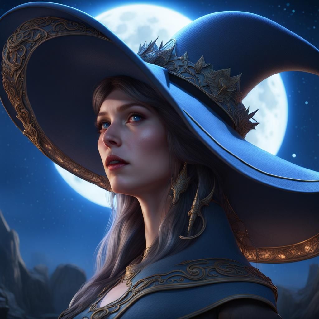 Giant Hat Under Moonlight With Blue Stars
