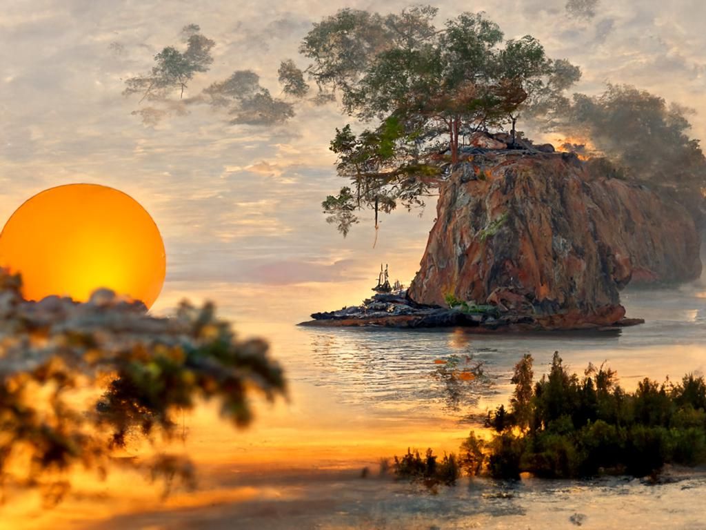 Sunset Island Vista in Photorealistic Style