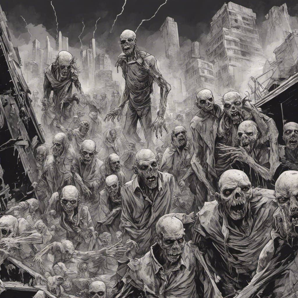 Terrifying Zombie Ink Drawing in Black and White