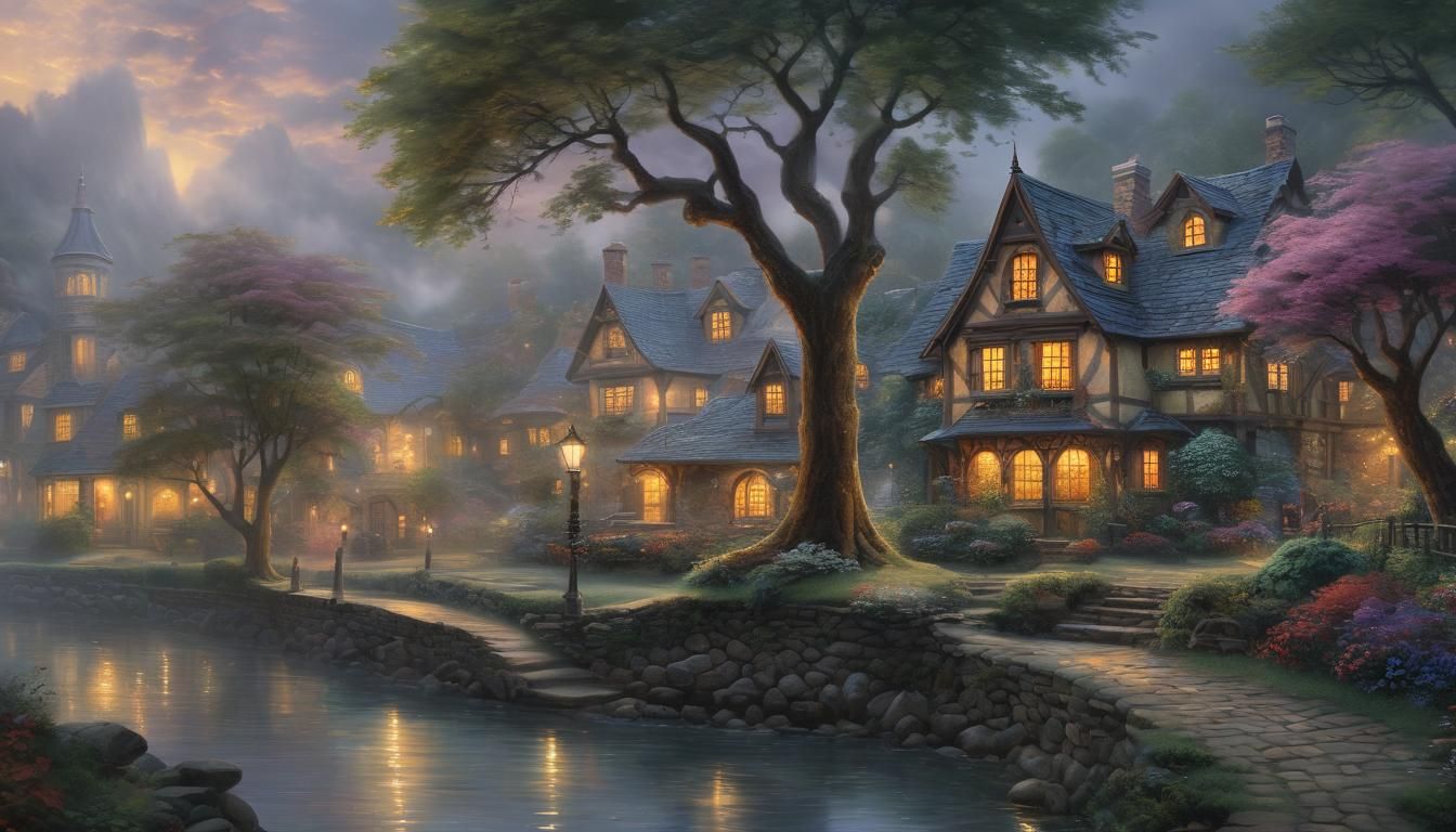 Ethereal Fantasy Scene in Thomas Kinkade Style