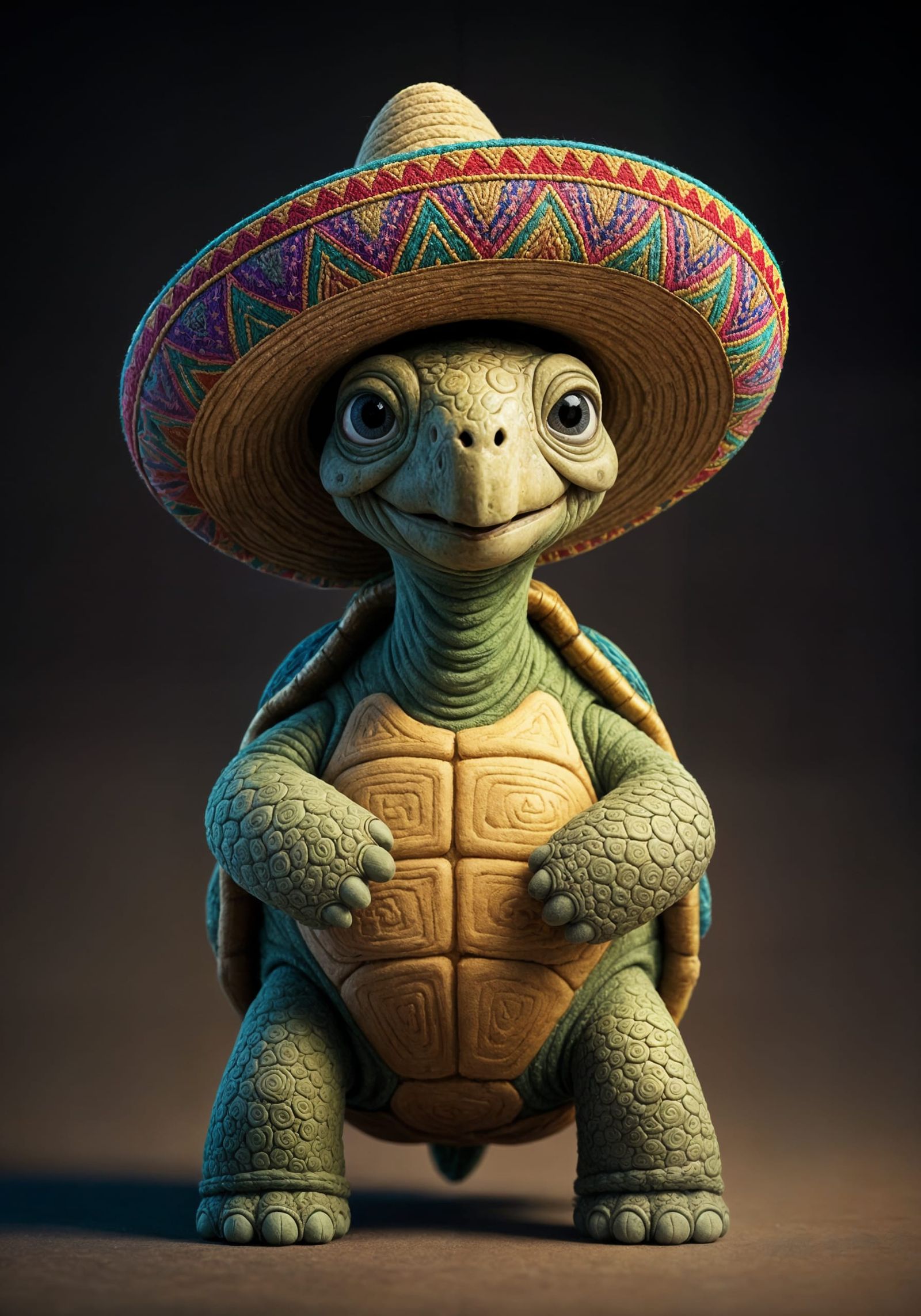 Tortoise in Sombrero: Anthropomorphic Needle-Felt Art