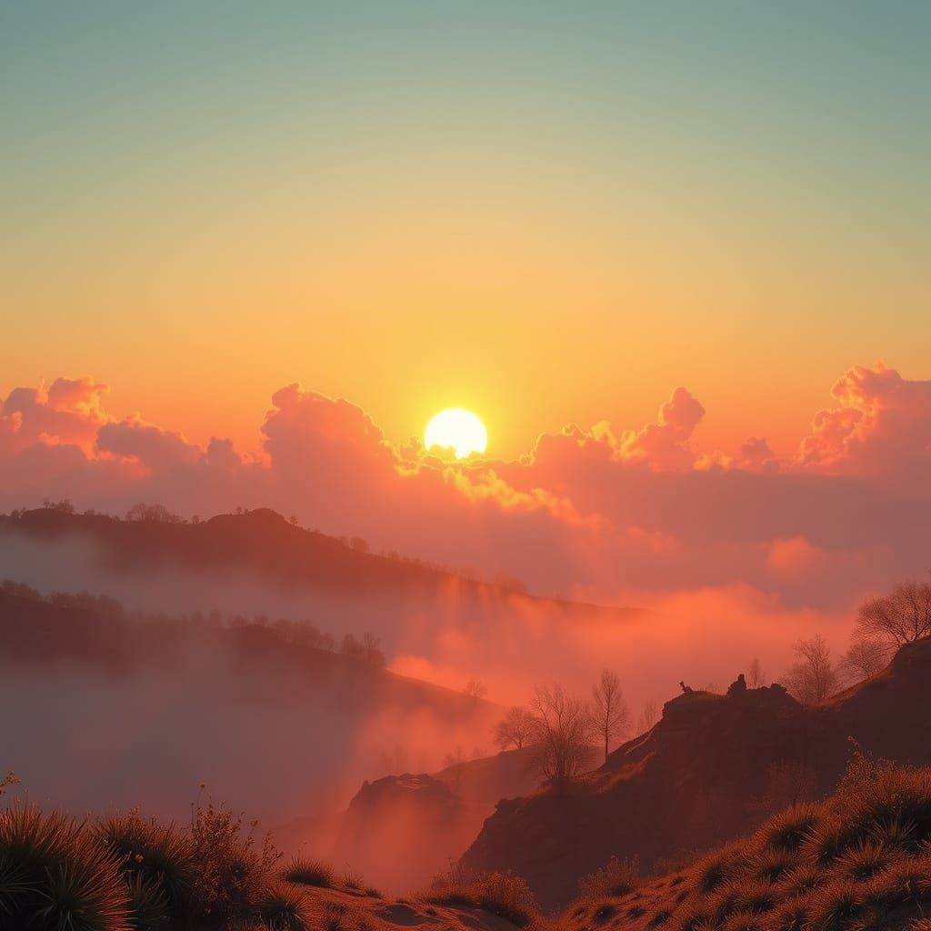 Peaceful Sunrise in a Vibrant Idyllic World