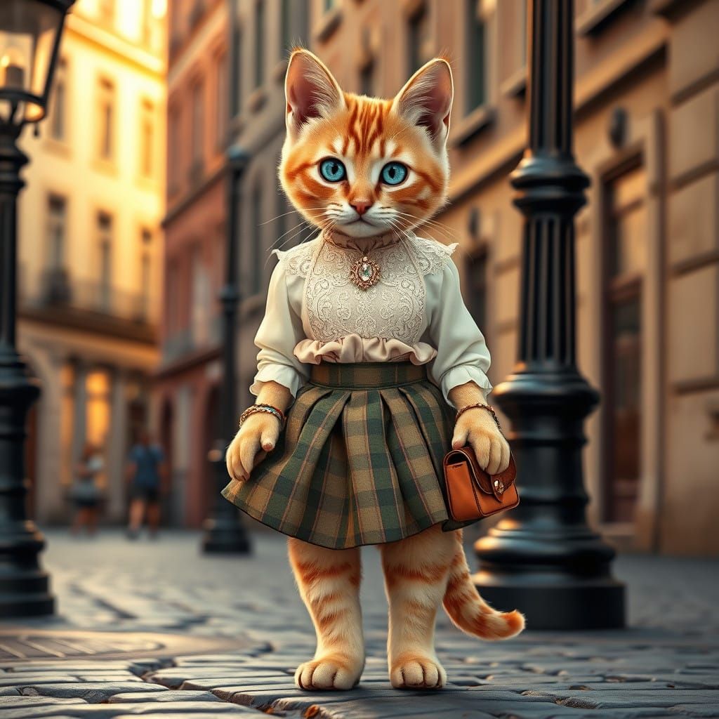 Elegant Vintage Kitten in Whimsical Setting