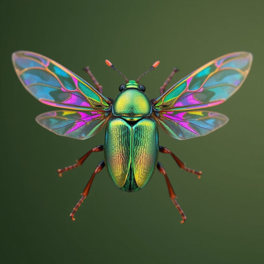 Luminescent Iridescent Beetle with Jewel-Toned Accents
