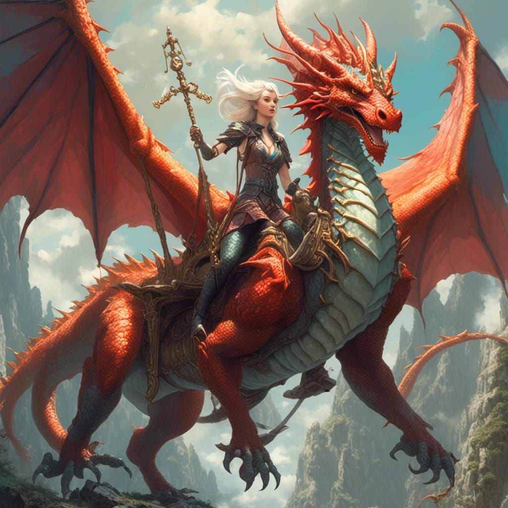 <lora:CherryPOP:1.0> An imense bright dragon being ridden by...