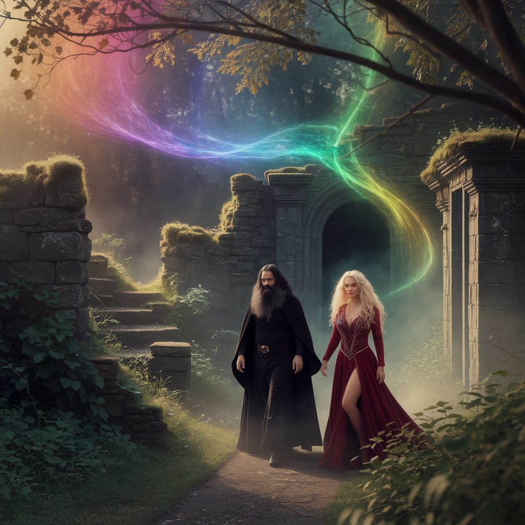 Magical Forest Ruins with Wizard and Guide