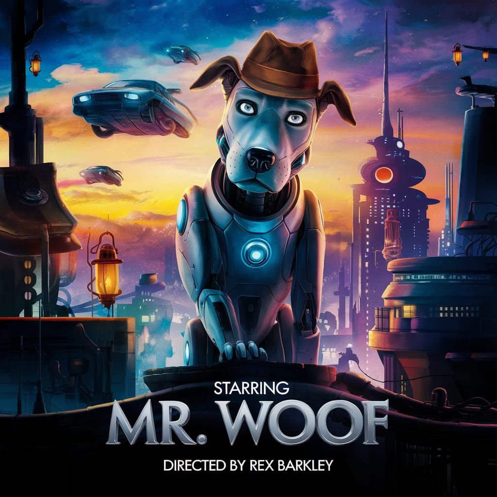 Robotic Dog Detective in Futuristic Cityscape