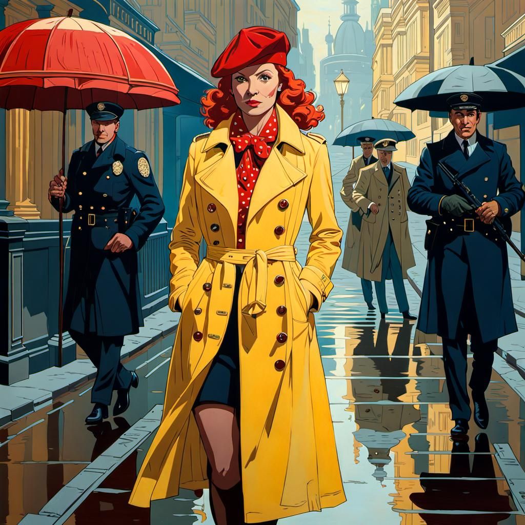 Ginger Detective in Noir Crime Scene, Illustration