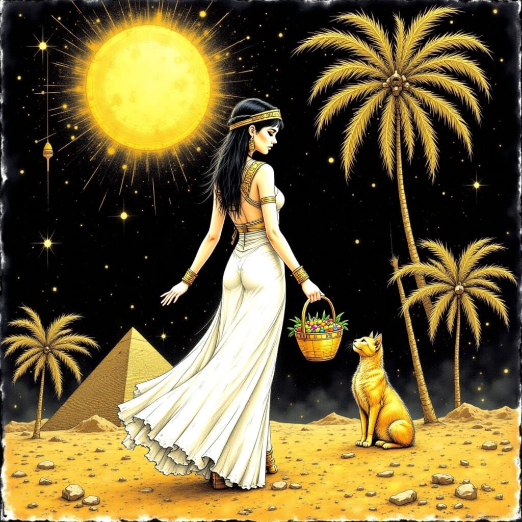 Cleopatra with Cat in Art Nouveau Style