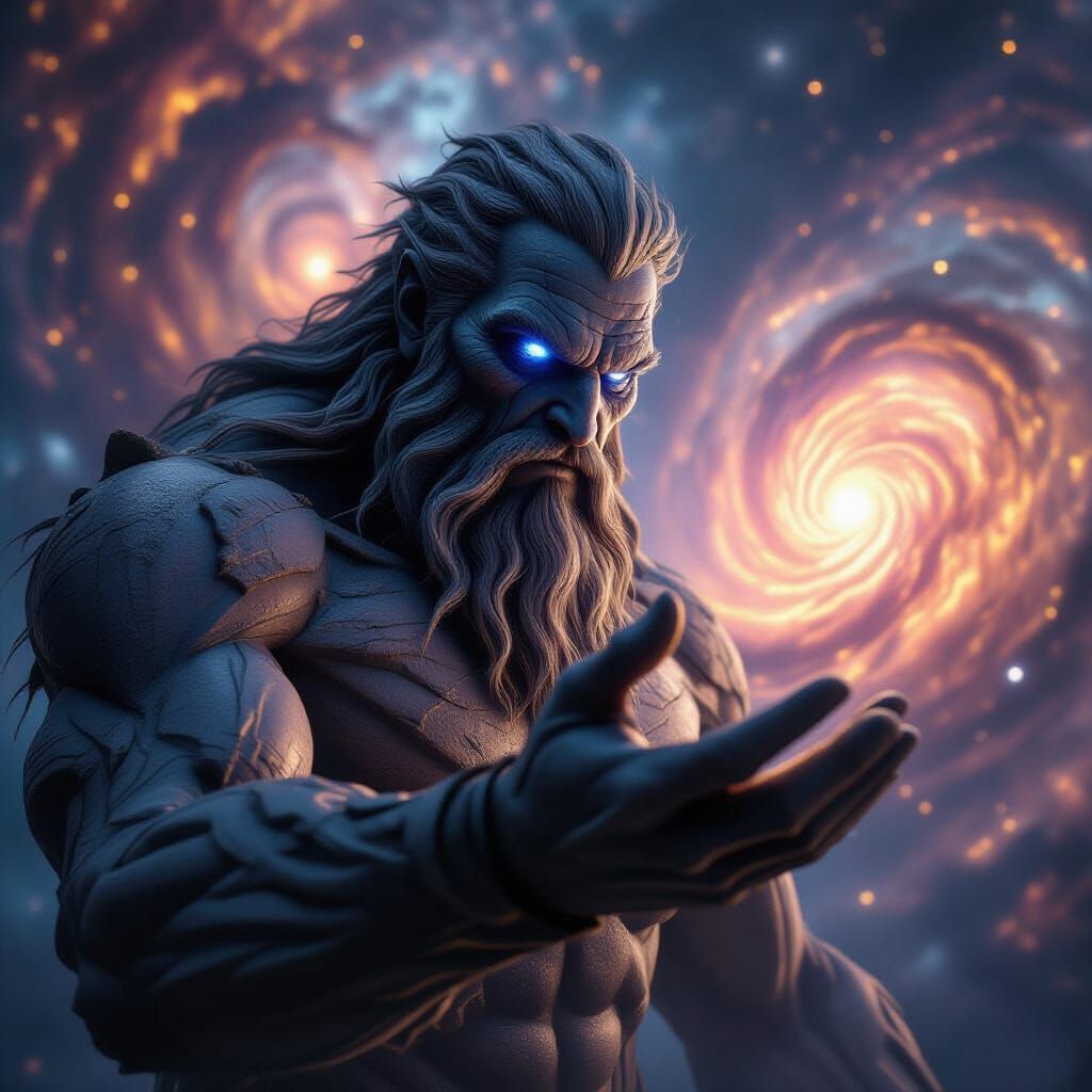 Ancient Titan Reaches for Nebula in Cosmic Scene