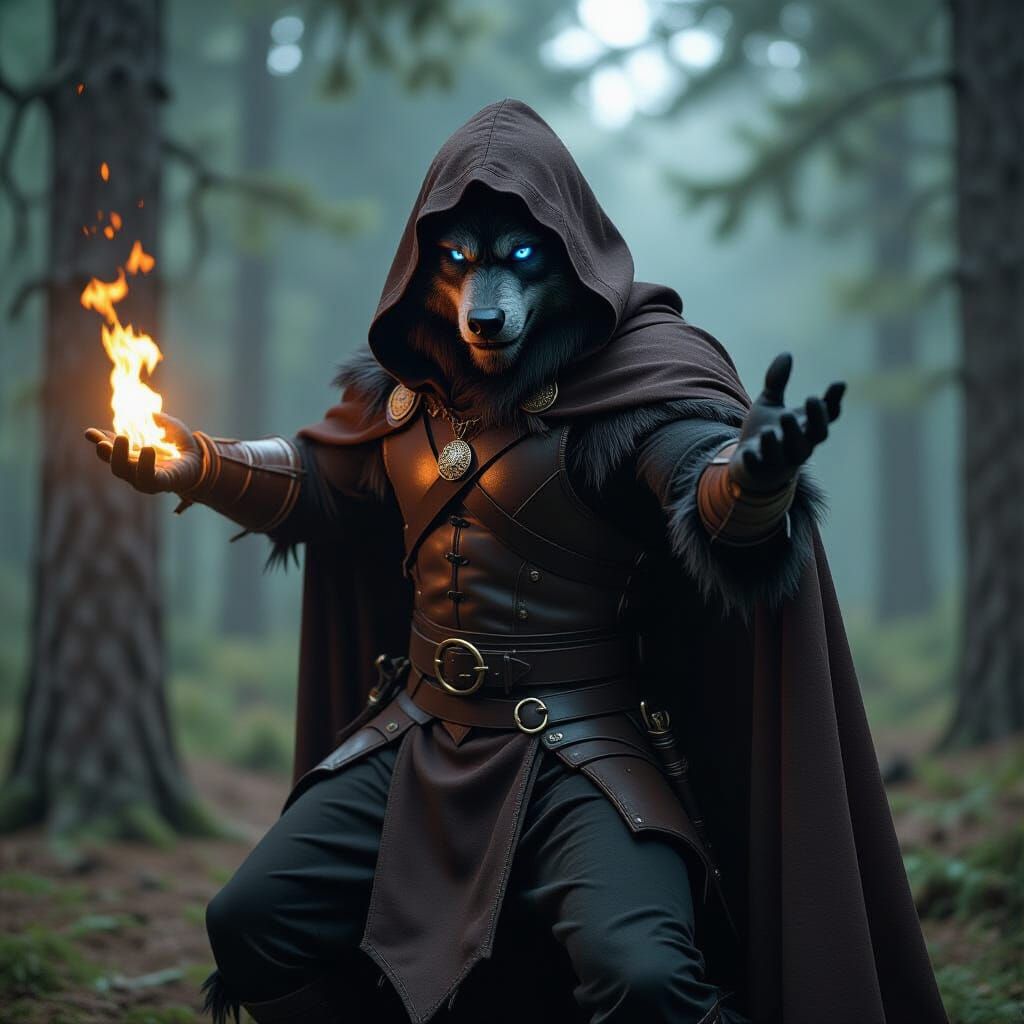 Werewolf Casting Spell in Forest, Cinematic Film Still